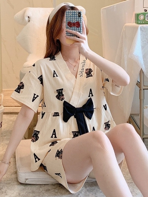 Bộ đồ mặc nhà cổ kimono ngắn tay ngọt ngào dễ thương Thảo Chip DT131